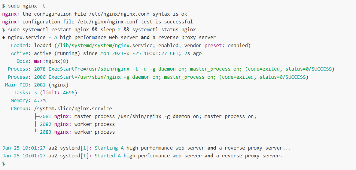 Illustration redémarrage de Nginx