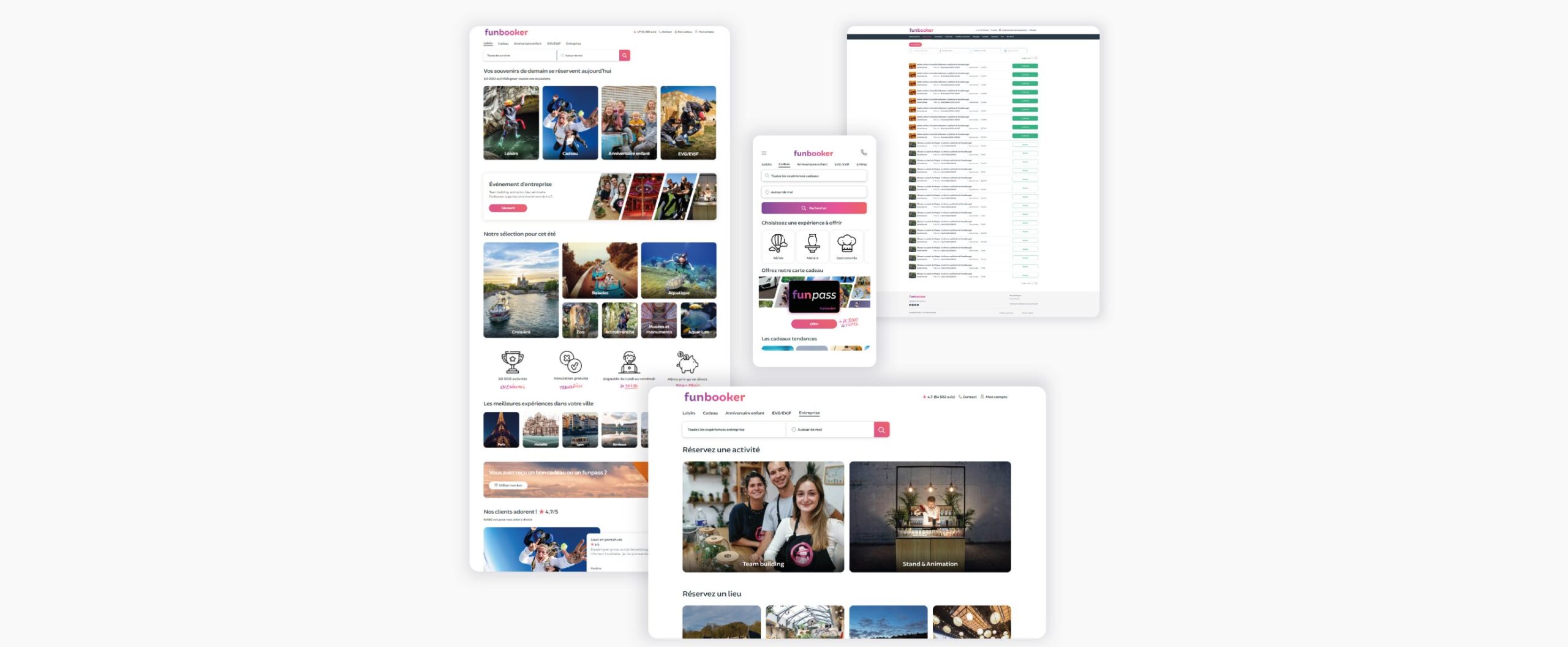 Aperçu écrans Funbooker marketplace